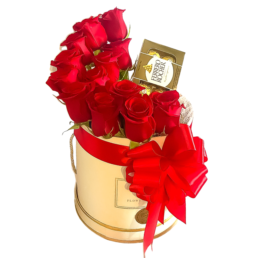 bouquet de 15 rosas con bombones en caja - Organic Store